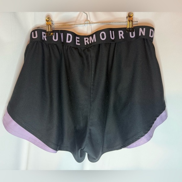 Under Armour Black and Purple Athletic Shorts with Moisture-Wicking Fabric - Picture 2 of 2